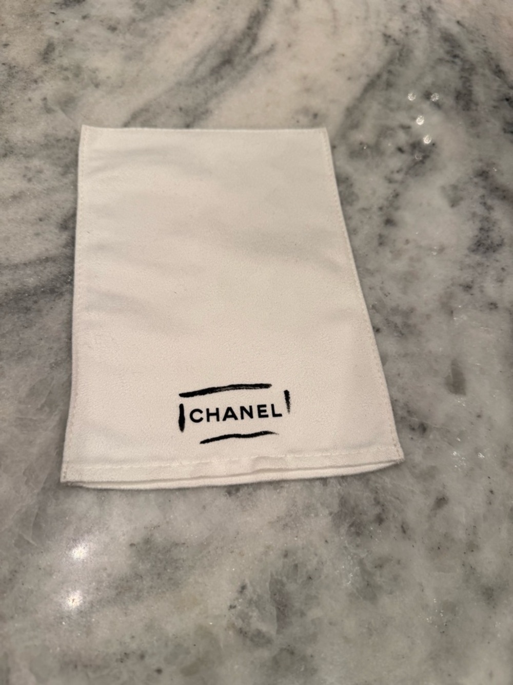 CHANEL White Fabric Pouch with Black Logo